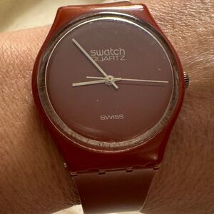 Swatch Red Brown Minimalist Quartz Watch Vintage rare from 1983.